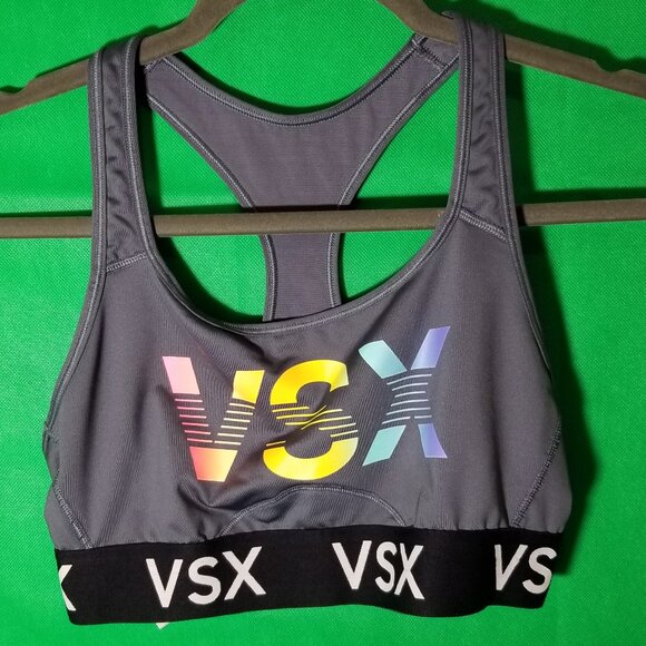 Victoria's Secret VSX Gray Rainbow Logo Racerback Sports Bra Medium Gym Workout - Picture 1 of 5